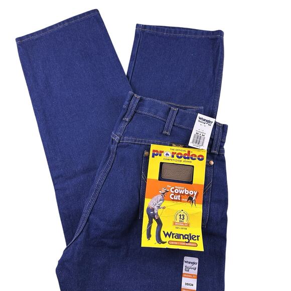 Wrangler Jeans Vtg Cowboy Cut 13MWZ Original Fit Pro Rodeo Rigid Indigo 35x34 - Picture 1 of 14